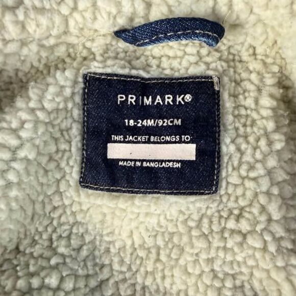 Primark Sherpa Lined Toddler Denim Jacket 18-24M Blue Jean Coat - Picture 3 of 3